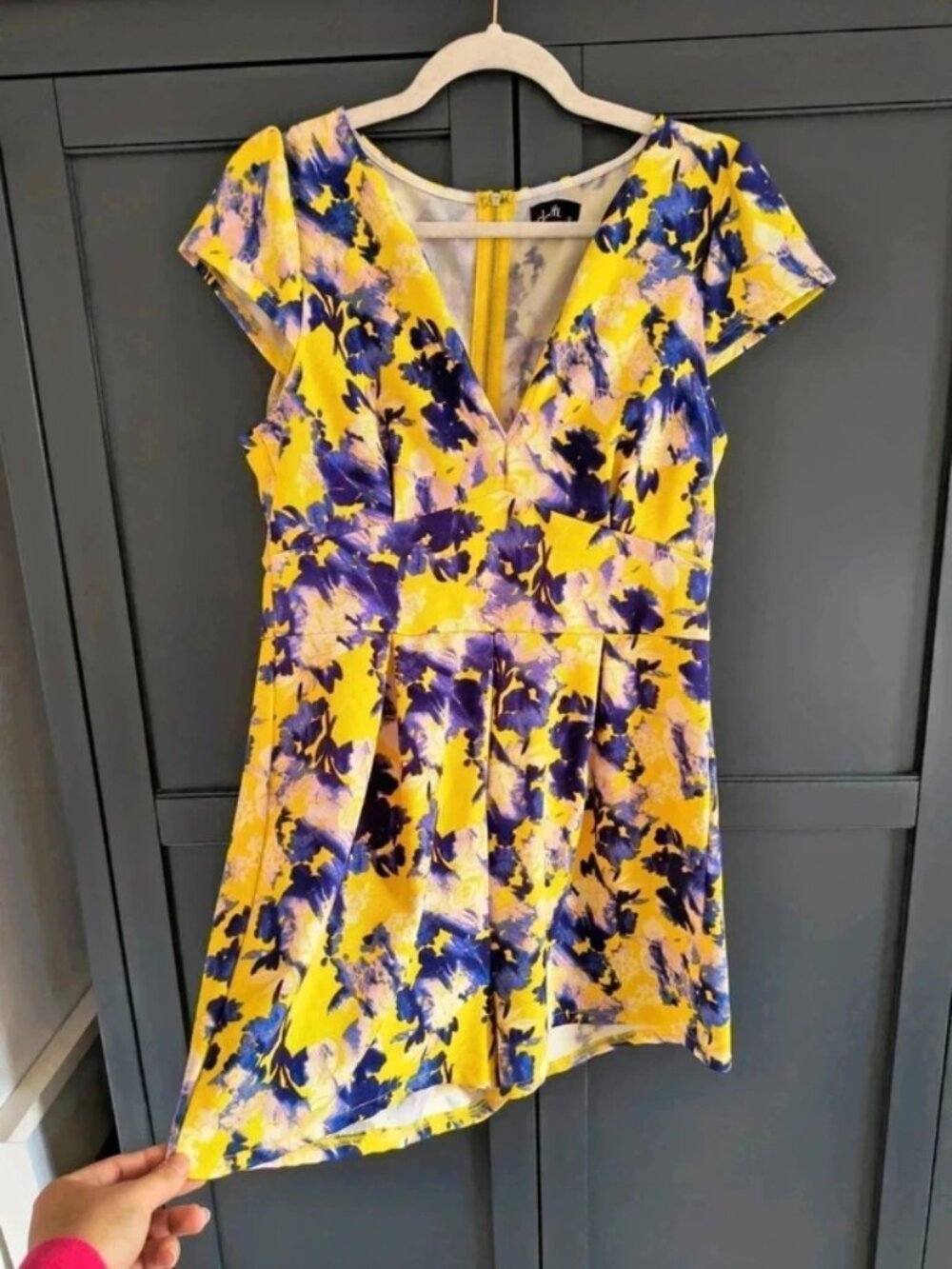Dotti yellow floral print playsuit Size 12 summer blue patterned